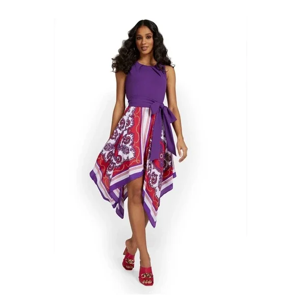 NWT New York & Company Paisley Handkerchief Hem Purple Mini dress size medium - Picture 1 of 9